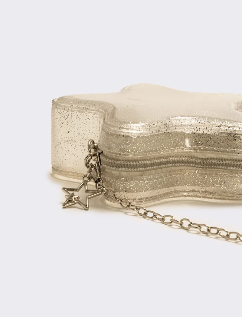 Borsa bambina gommata stella glitter con tracolla - Argento