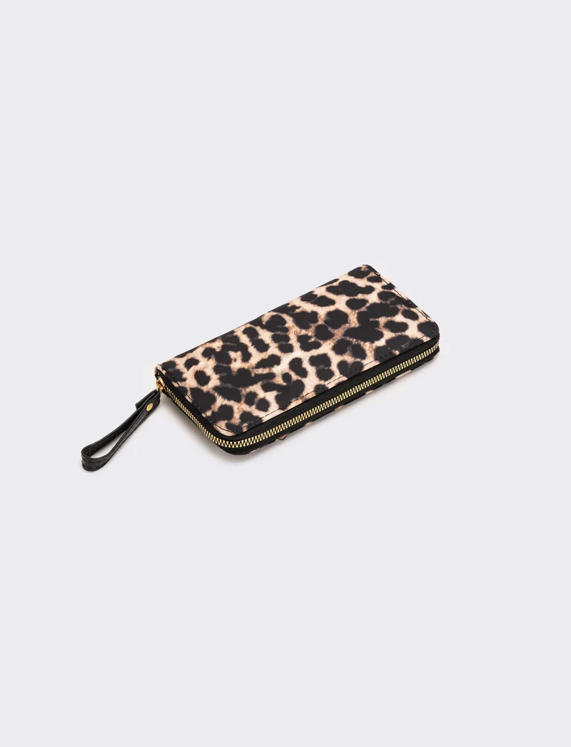Portafogli donna leopardato in nylon con zip - Leopardato