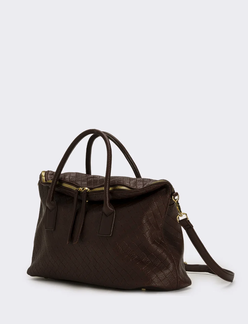 Borsa con patta mezzaluna doppio cursore donna - Marrone