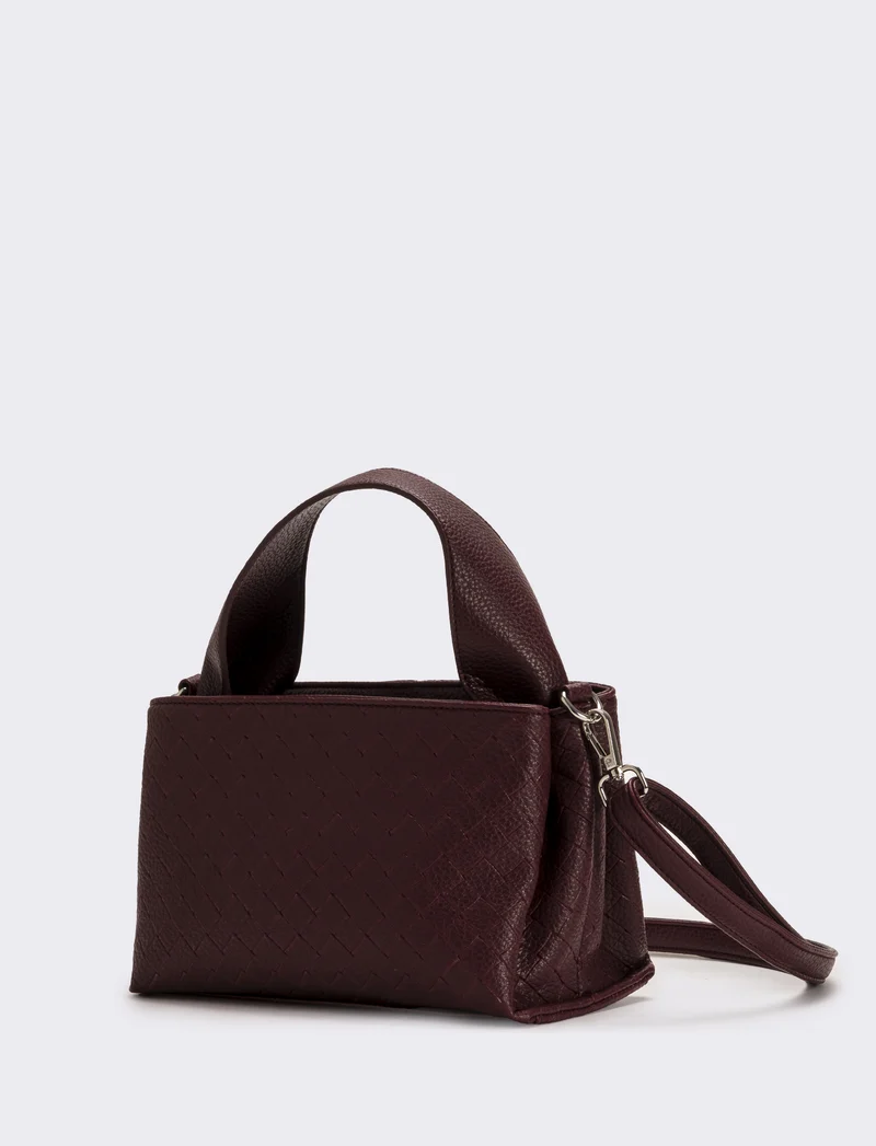 Borsa a mano con stampa intreccio donna - Bordeaux