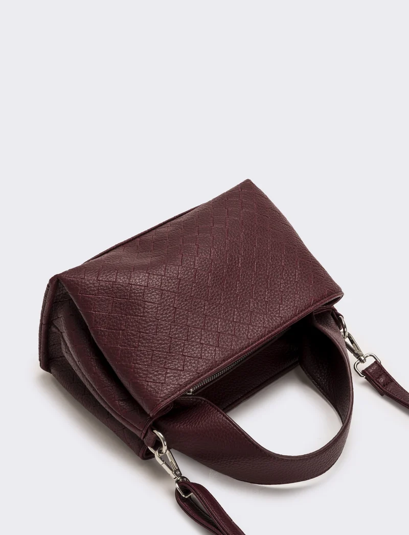 Borsa a mano con stampa intreccio donna - Bordeaux