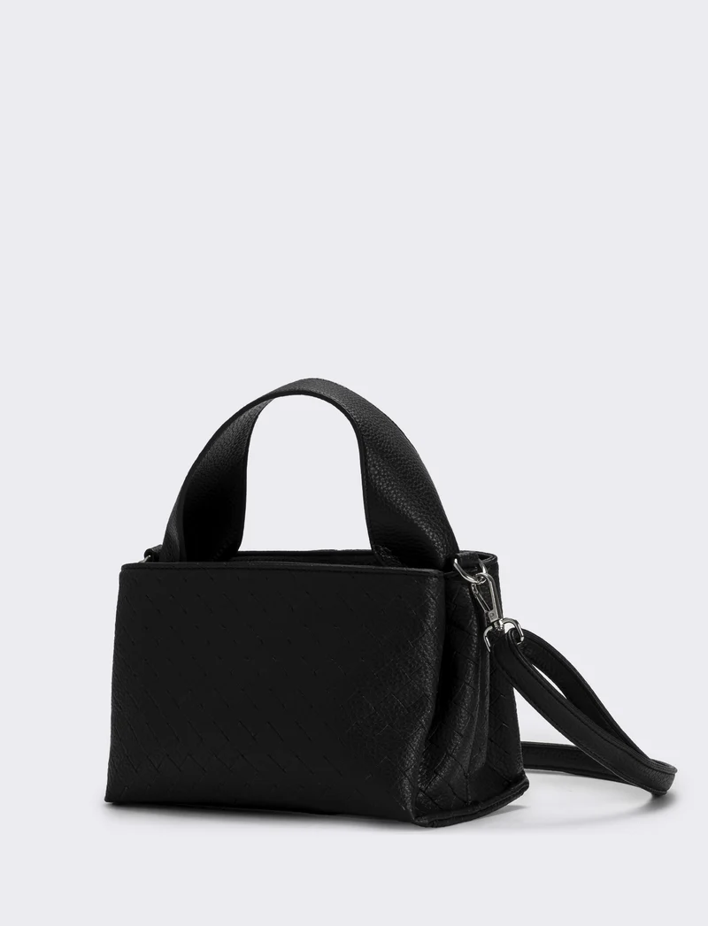Borsa a mano con stampa intreccio donna - Nero