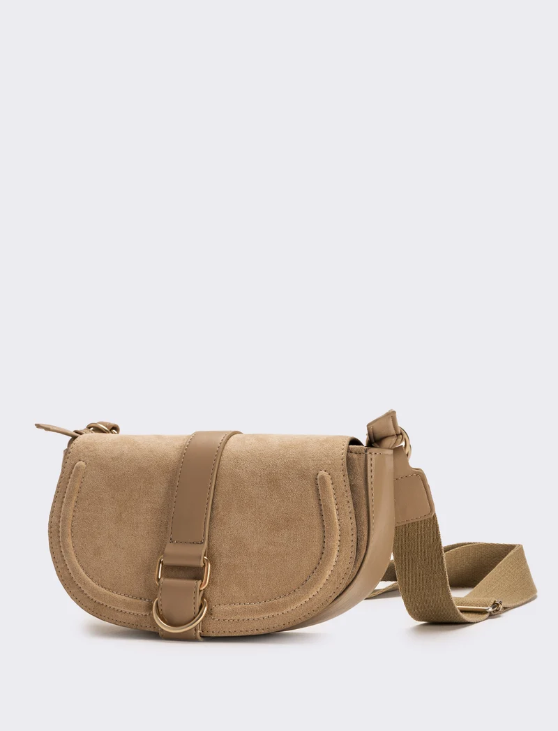 Tracolla in suede con patta donna - Beige