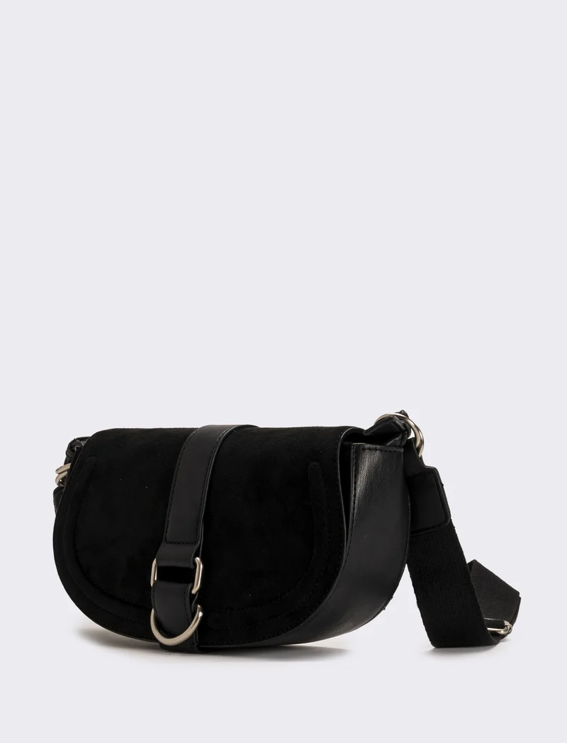 Tracolla in suede con patta donna - Nero
