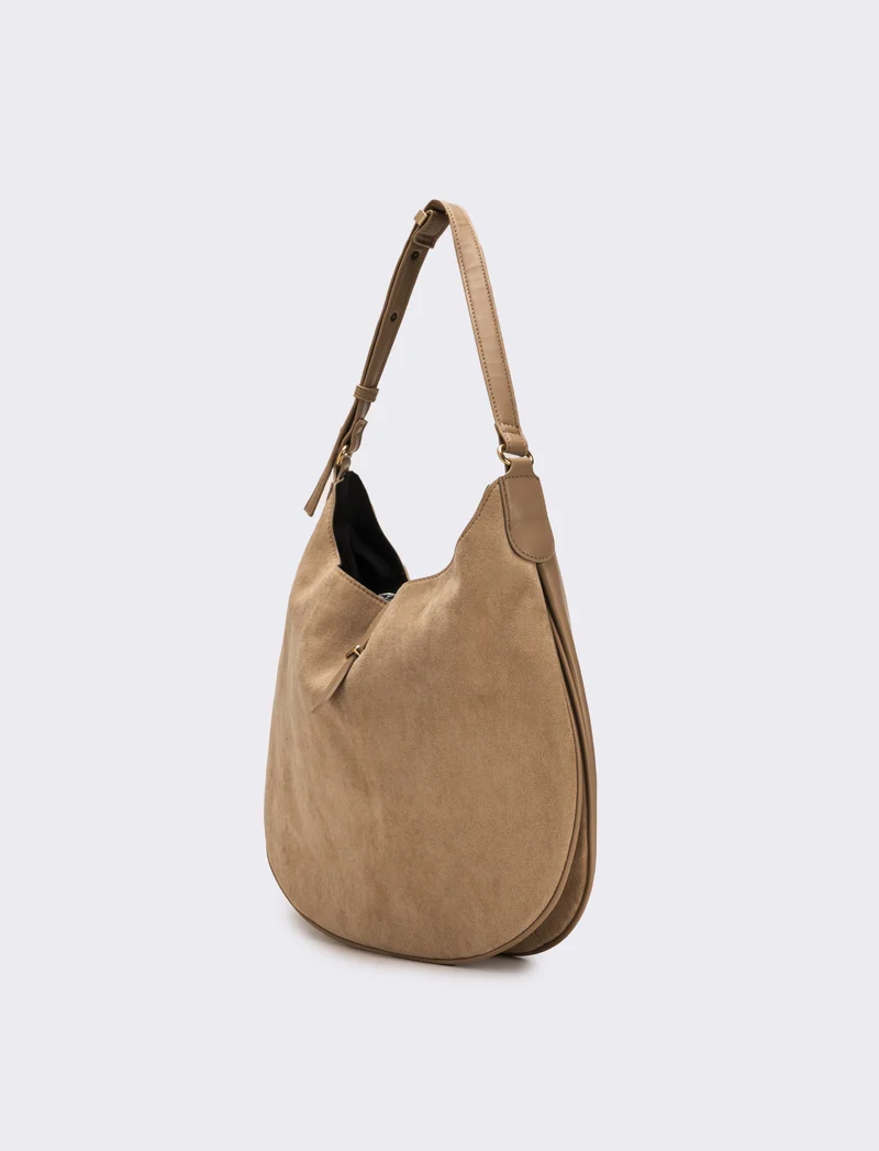 Borsa donna sacca mezzaluna in suede - Beige