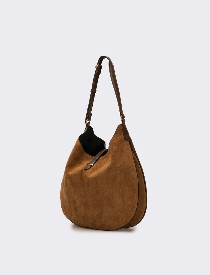 Borsa donna sacca mezzaluna in suede - Marrone