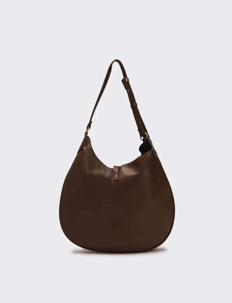 Borsa donna sacca mezzaluna in suede - Marrone