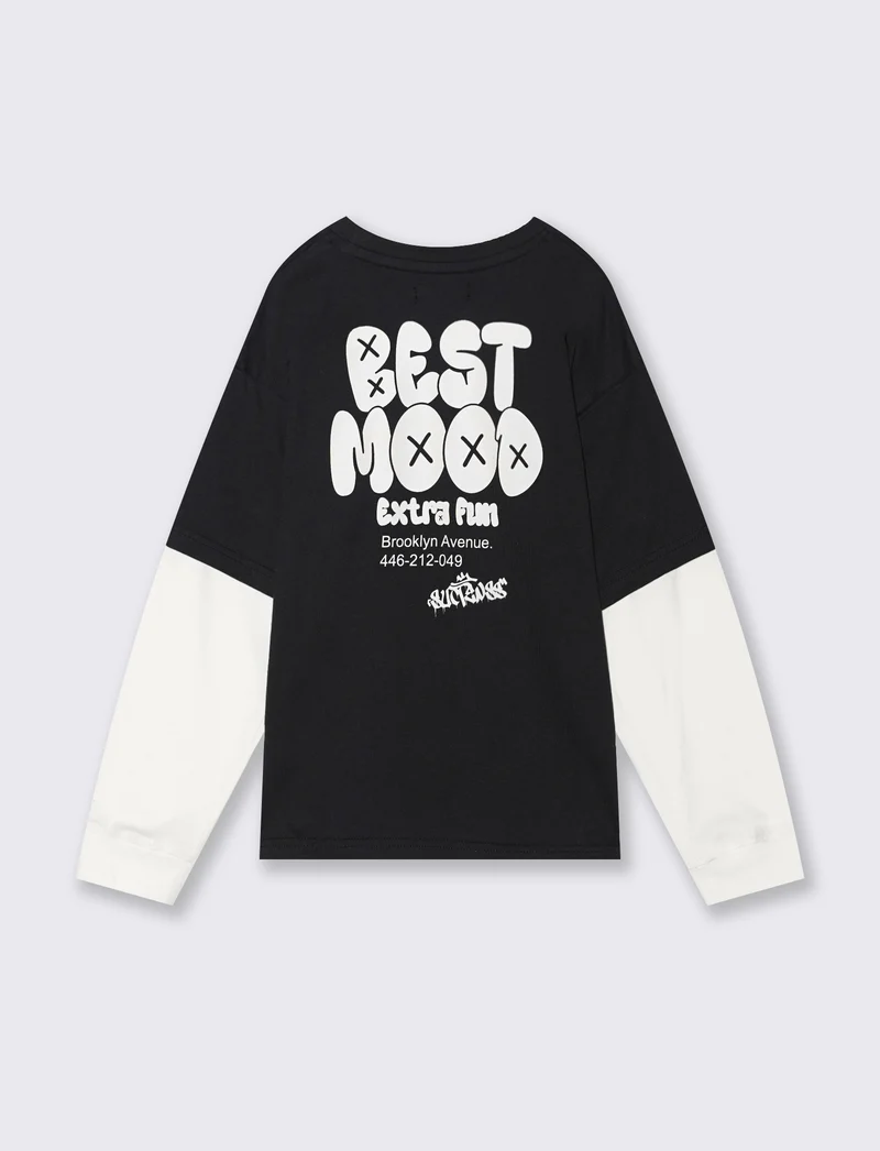 T-shirt maniche lunghe bicolor - Nero