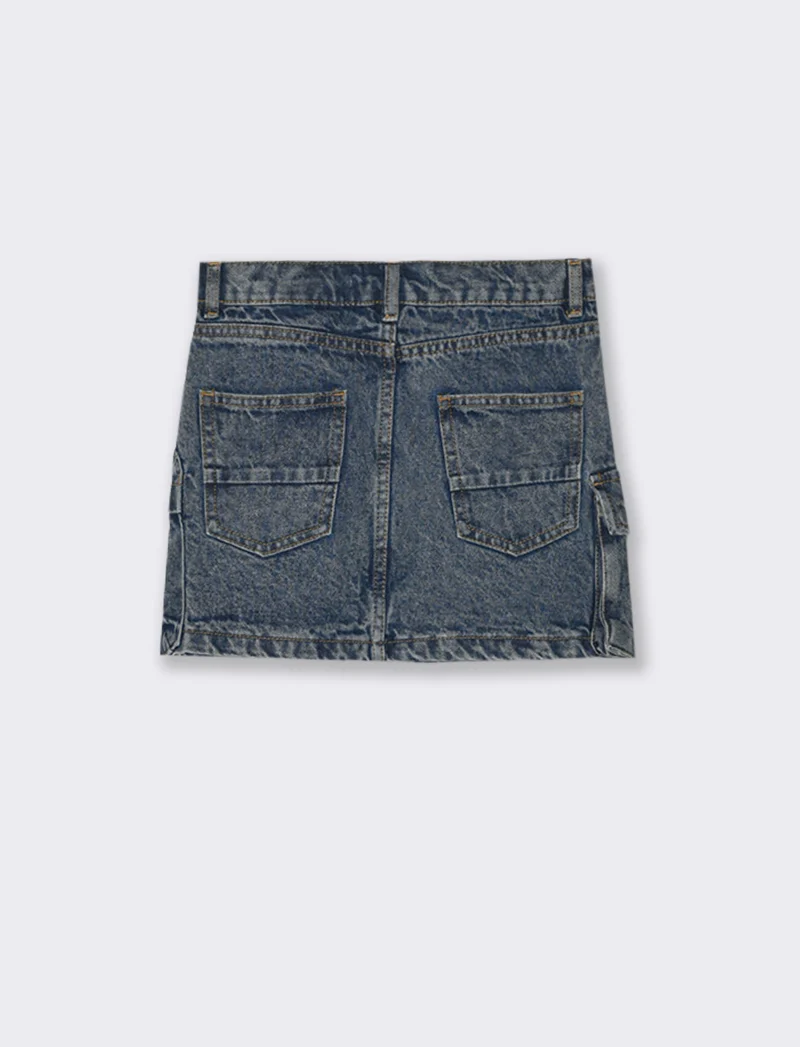 Gonna da bambina in denim con tasconi laterali. - Denim