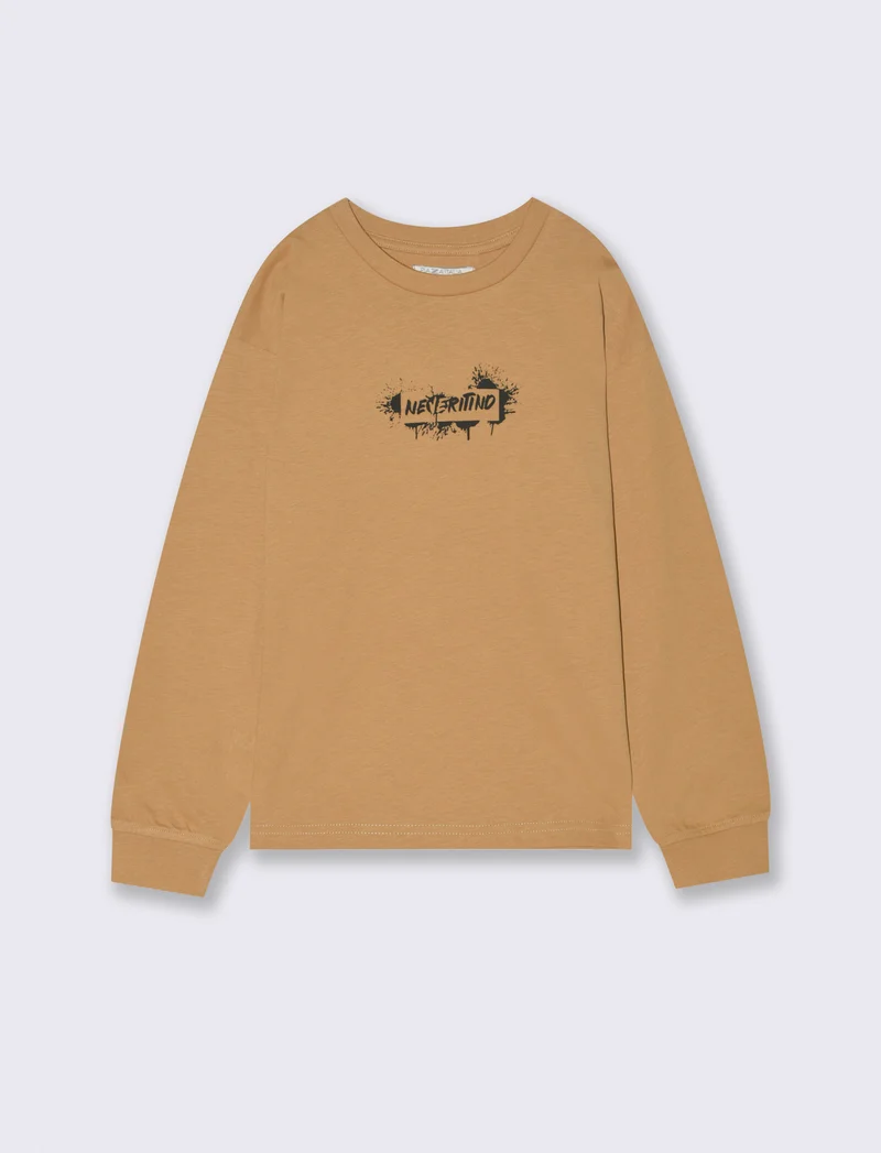 T-shirt maniche lunghe e polsini - Beige biscotto