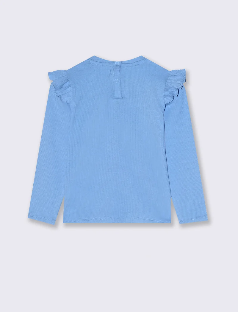 T shirt in costina con ricamo - Azzurro