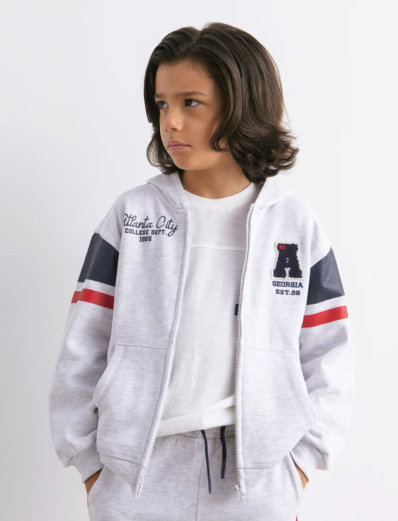 Felpa con cappuccio college. - Grigio mel.