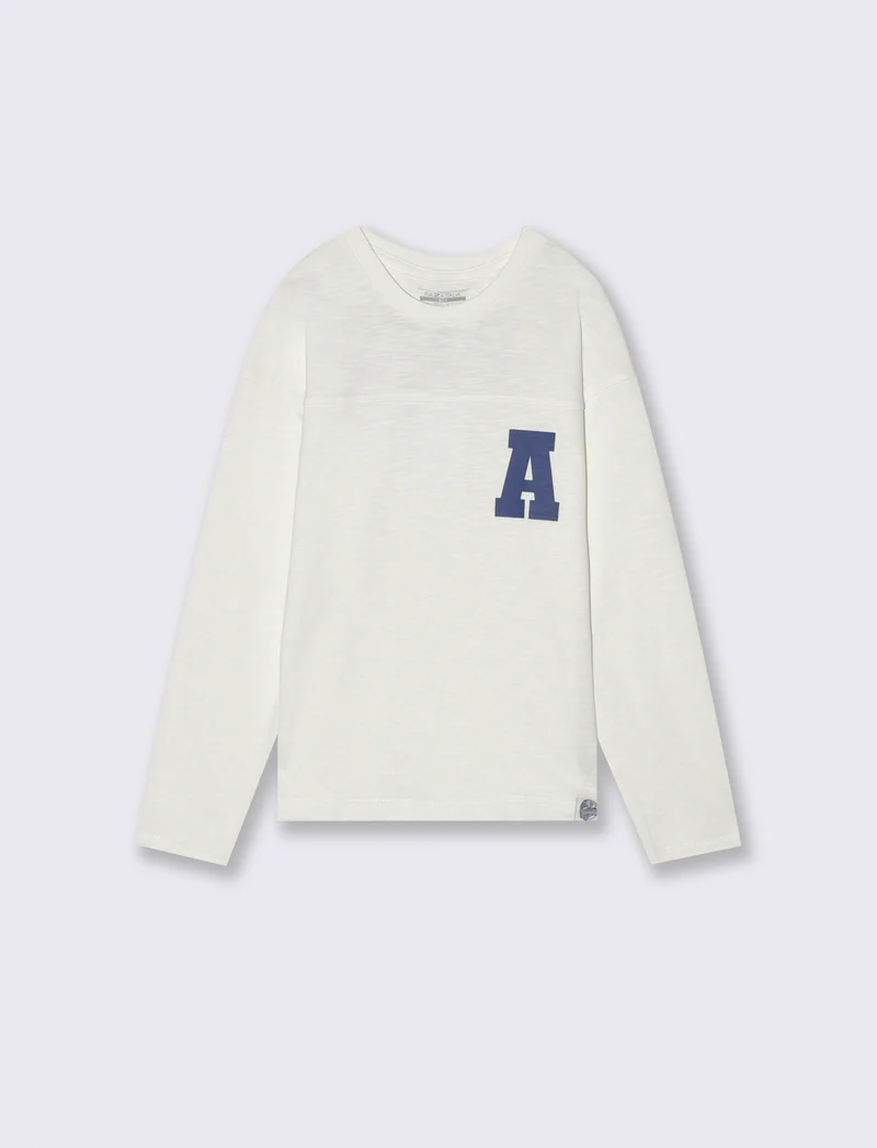 T-shirt manica lunga con taglio frontale. - Bianco latte