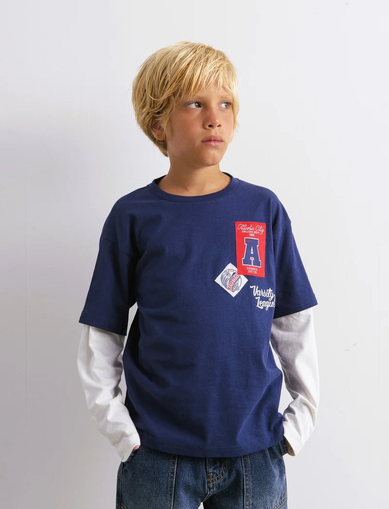 T-shirt doppia manica sporty. - Blu