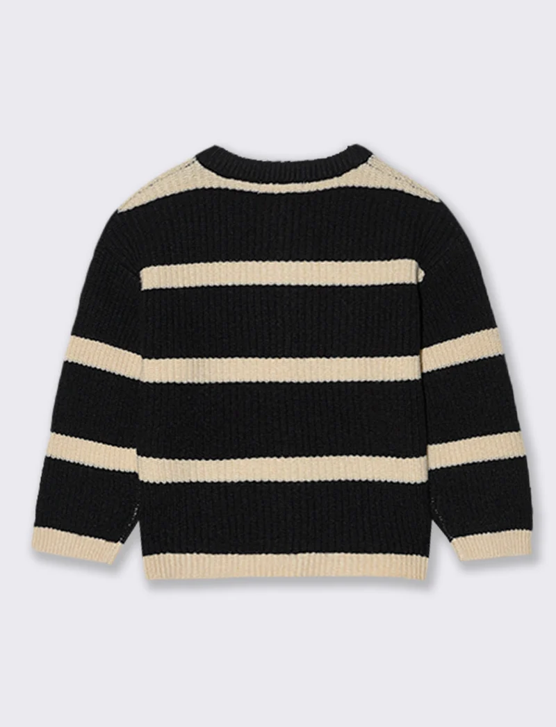 CARDIGAN IN MAGLIA A RIGHE CON BOTTONI - Nero-beige