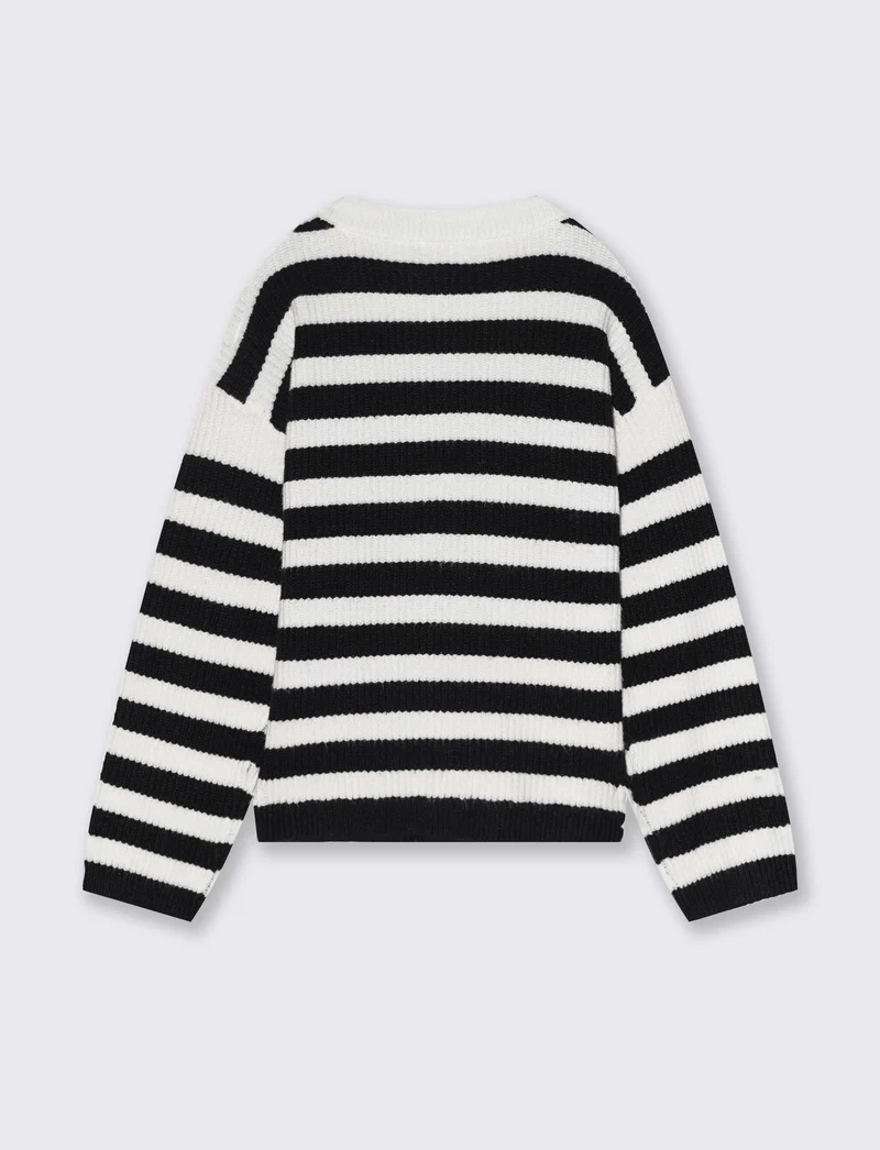 Cardigan girocollo a righe da bambina - Bianco-nero