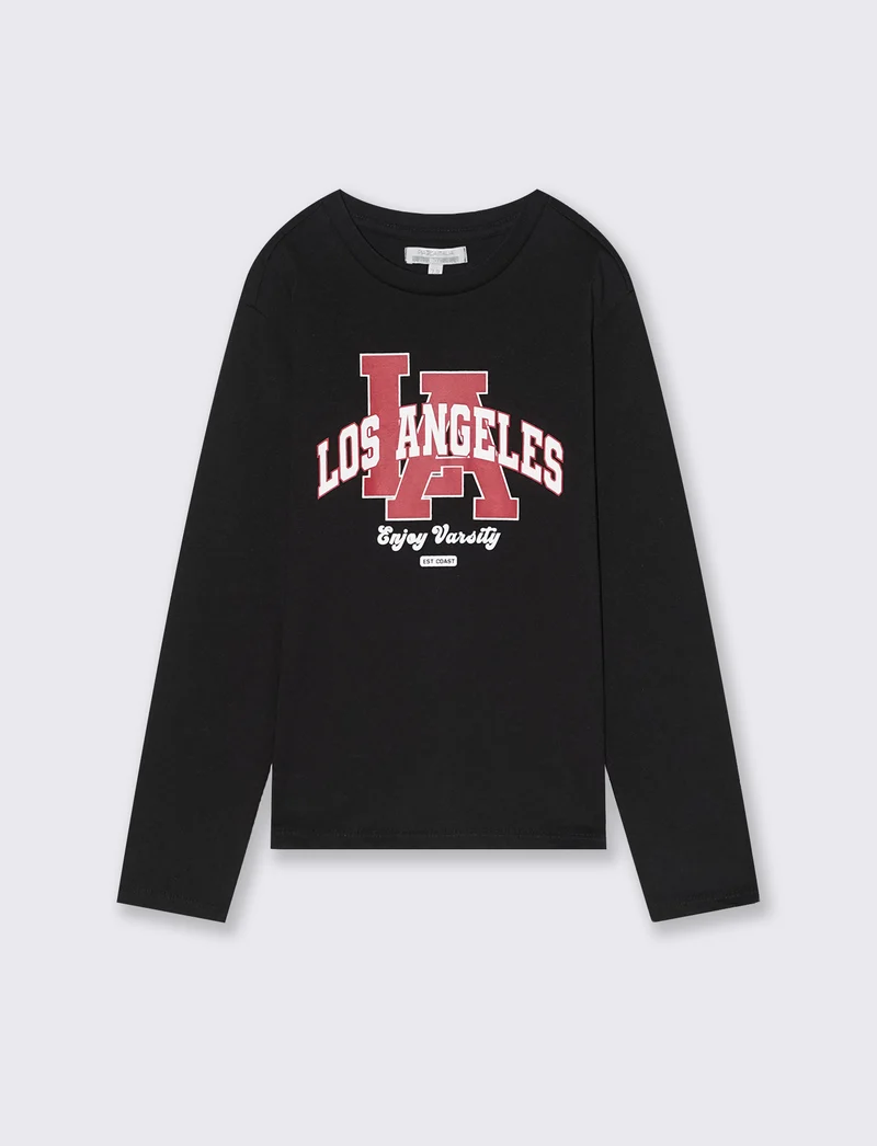 T-shirt manica lunga con stampa. - Nero