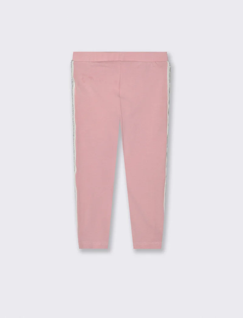 LEGGINS IN COTONE CON BANDA LATERALE. - Rosa