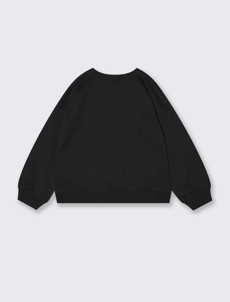 Felpa girocollo in cotone. - Nero
