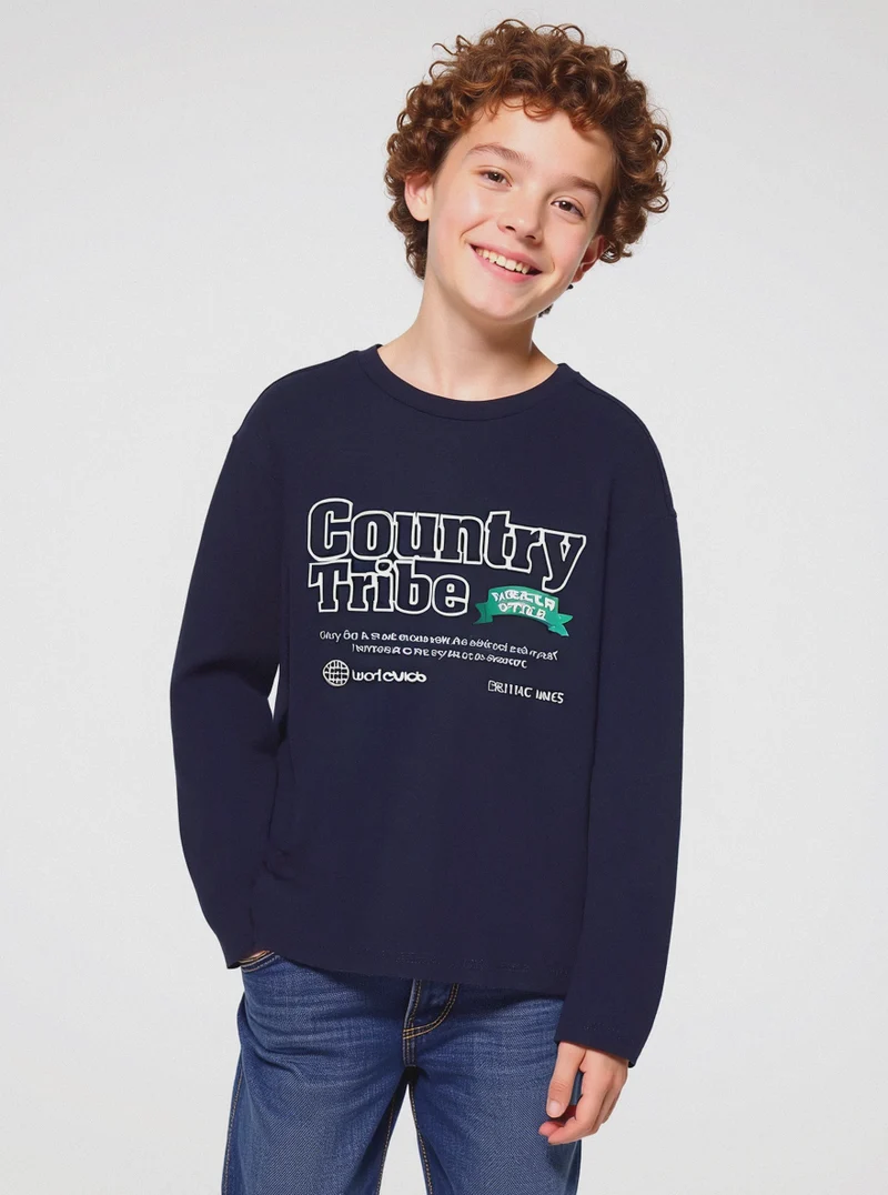 MAGLIA GIROCOLLO CON STAMPA - Blu