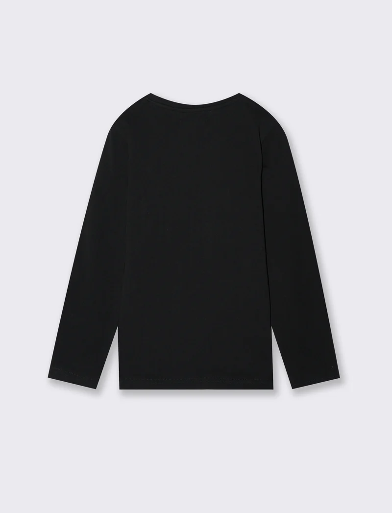 Maglia in cotone manica lunga. - Nero