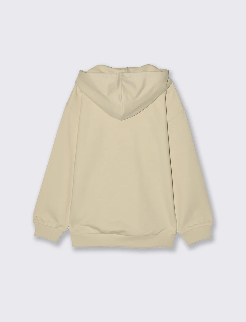 Felpa tinta unita con stampa. - Beige