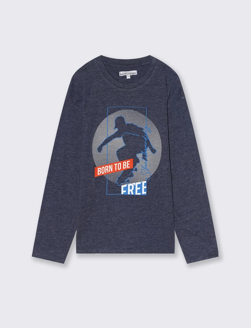 T-shirt in jersey fiammato con stampa. - Blu