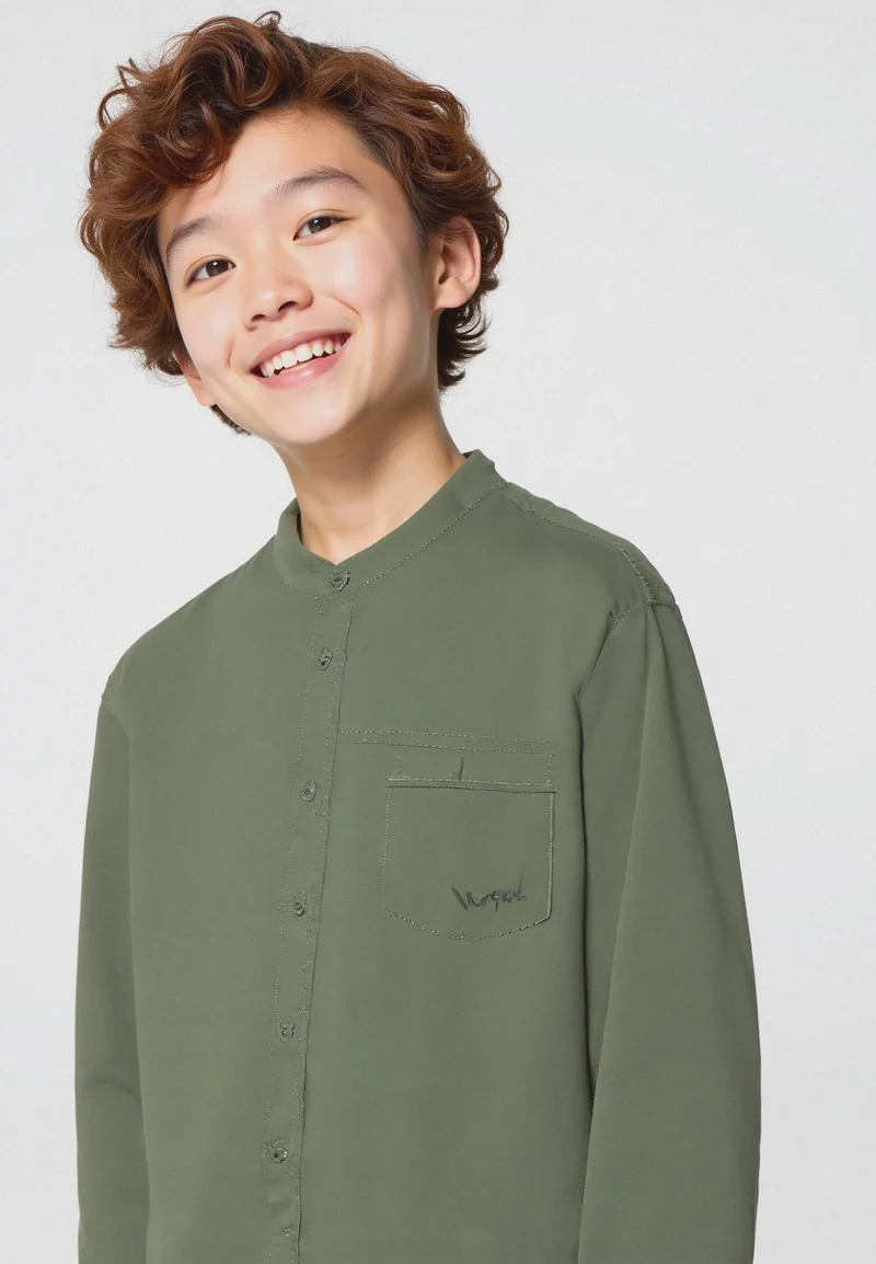 Camicia collo coreano - Verde salvia