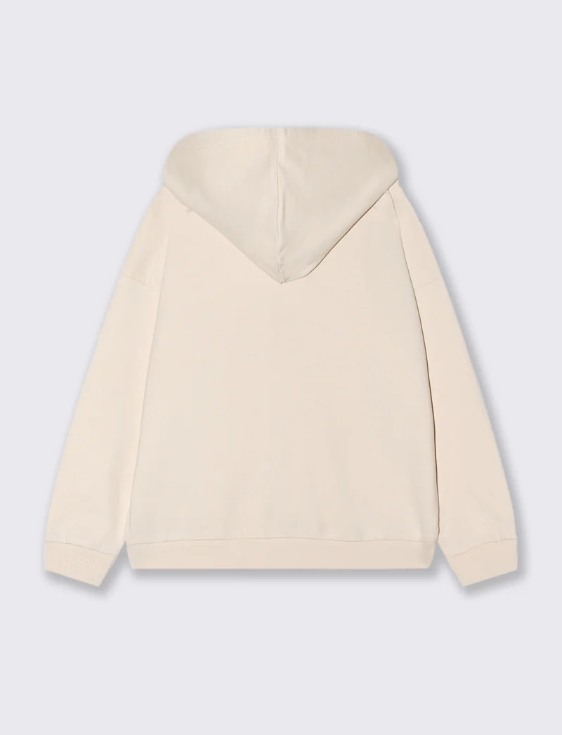Felpa zippata con cappuccio - Beige