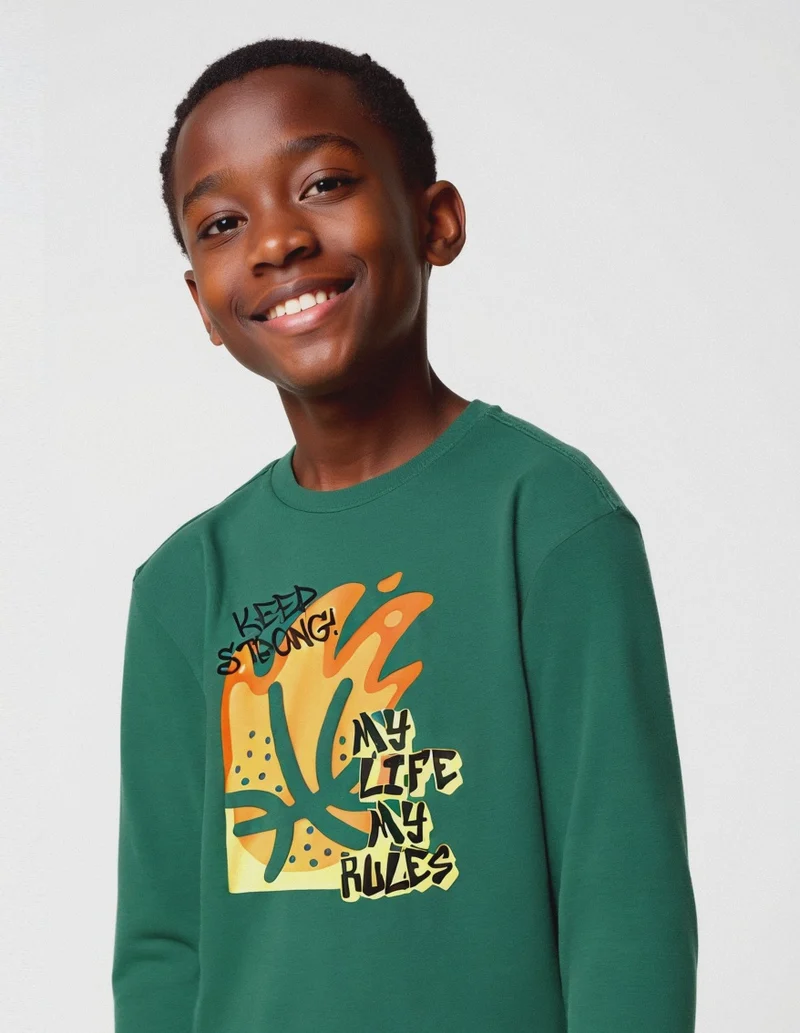 T-shirt in jersey con stampa. - Verde