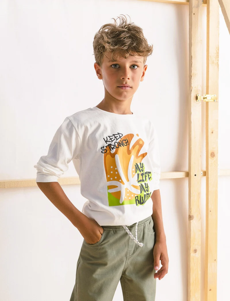 T-shirt in jersey con stampa. - Bianco latte