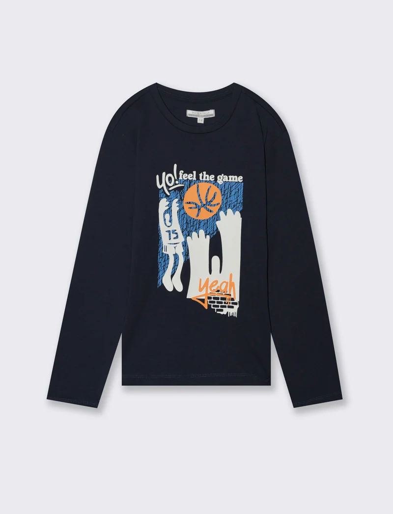 T-shirt in jersey con stampa. - Blu