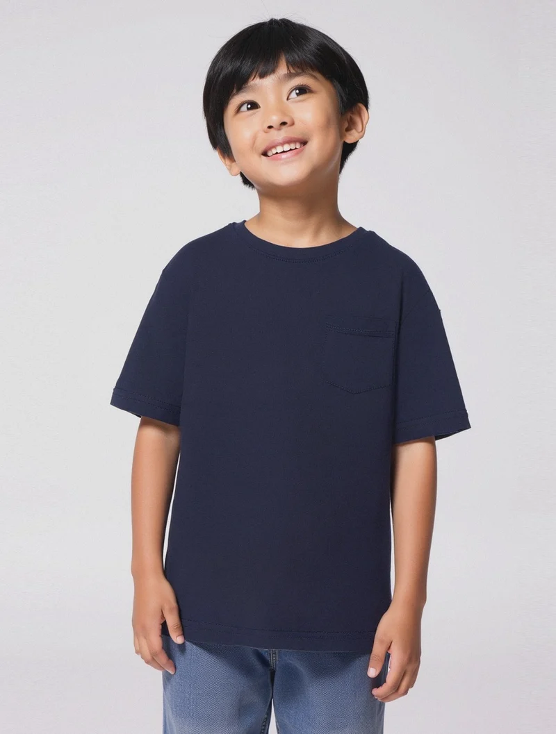 T-SHIRT GIROCOLLO CON TASCHINO - Blu
