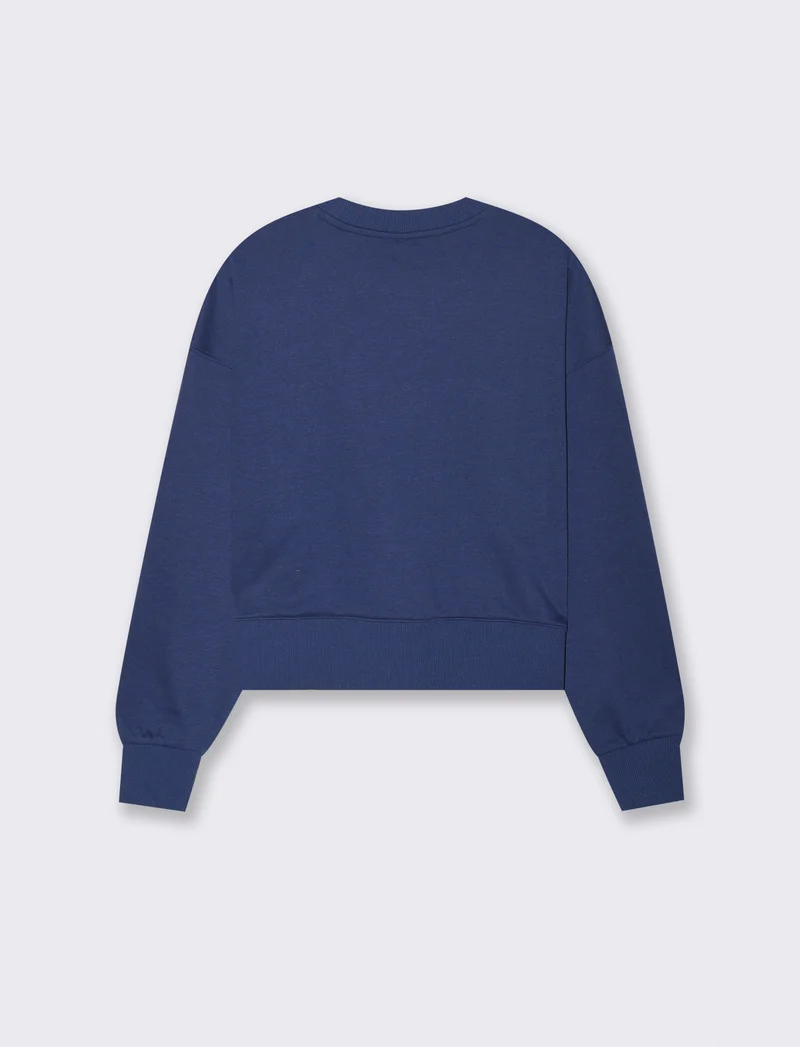 FELPA CROP CON STAMPA - Blu scuro