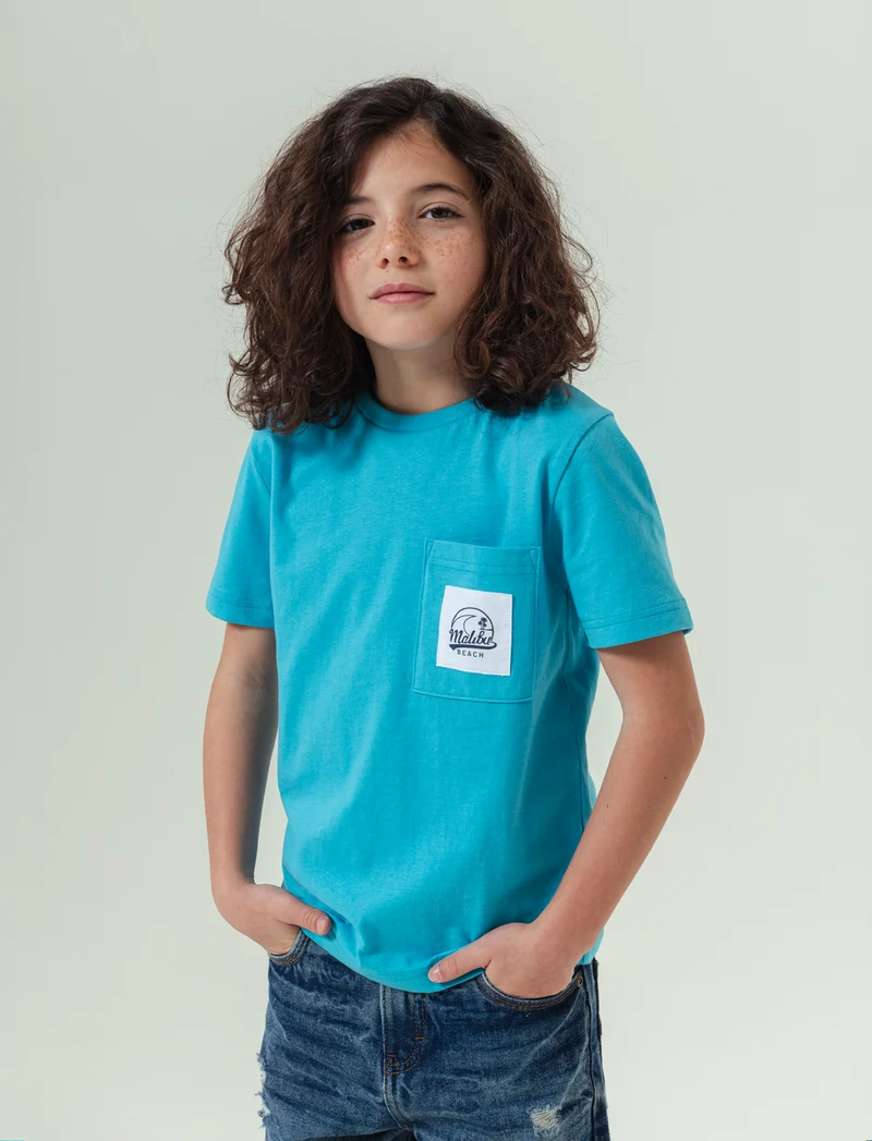 T-shirt con taschino da bambino - Turchese