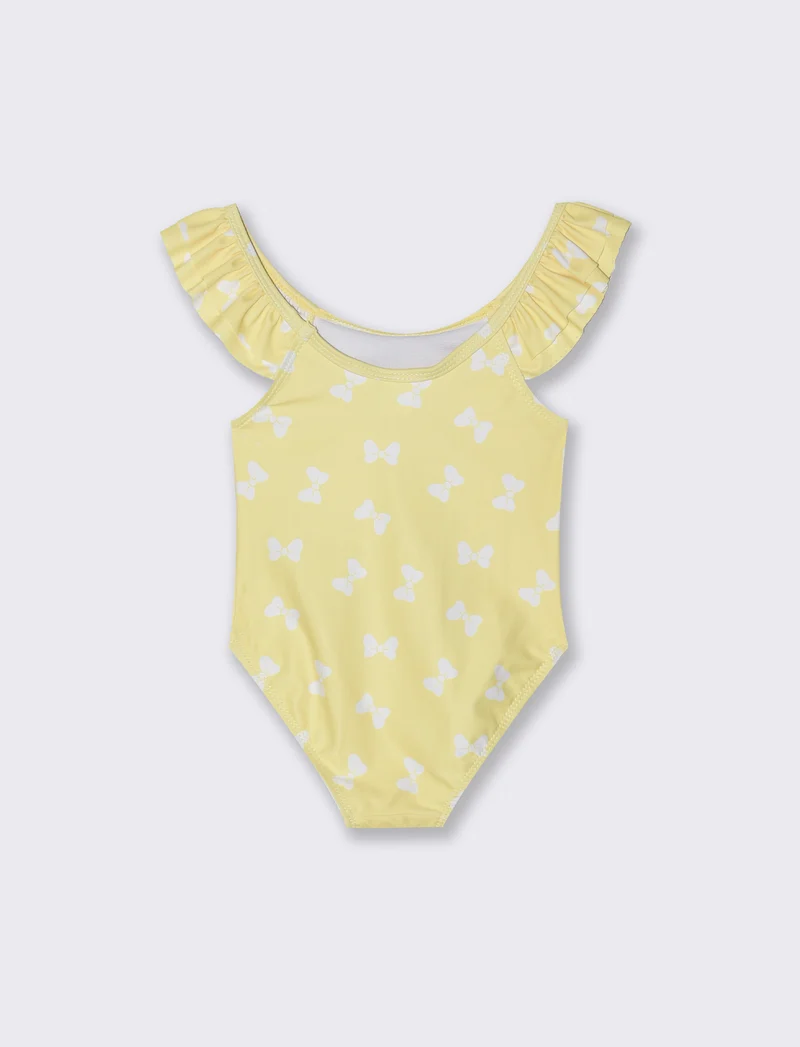 Costume intero con doppia rouche da neonata - Giallo