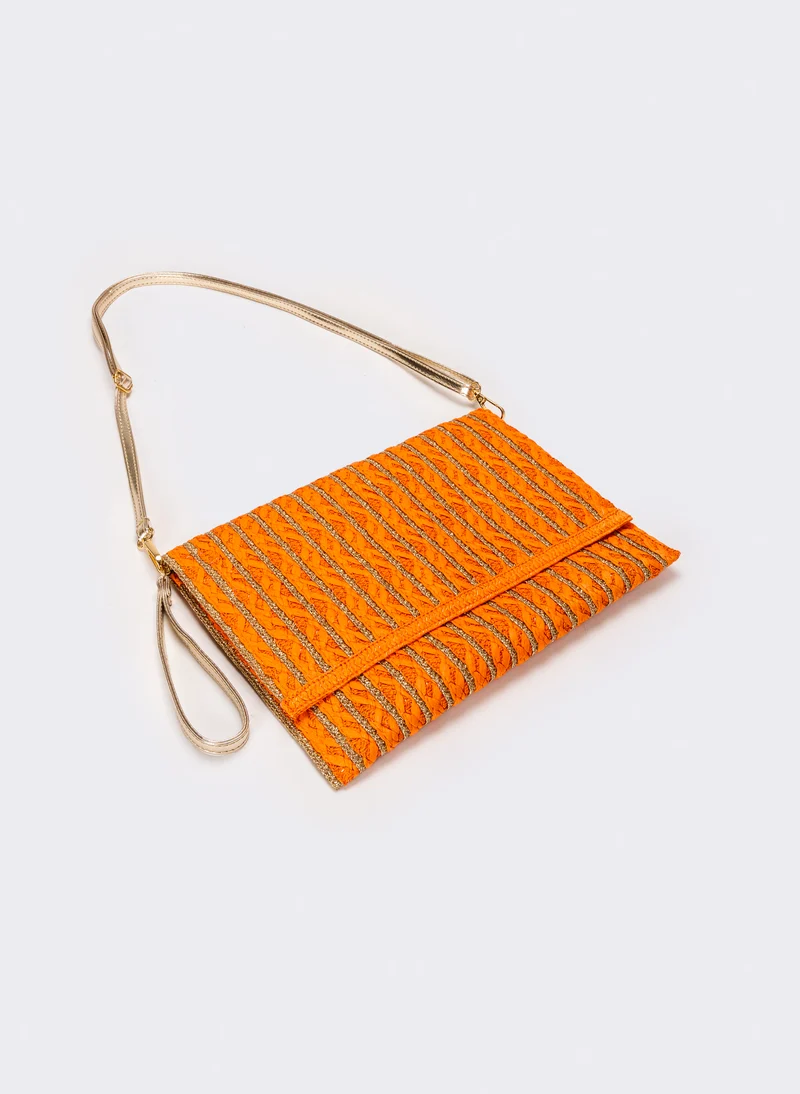 Pochette donna in carta con maniglia e tracolla - Arancio