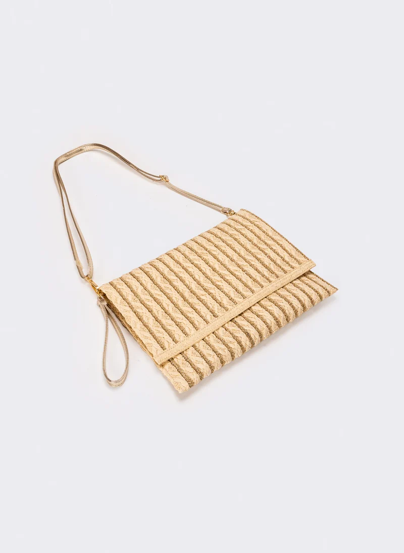 Pochette donna in carta con maniglia e tracolla - Bianco natural