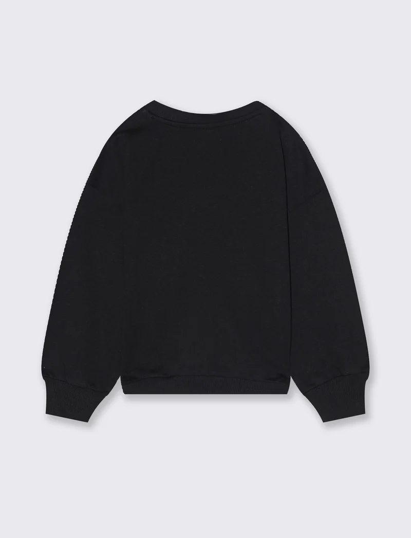 Felpa girocollo in cotone. - Nero