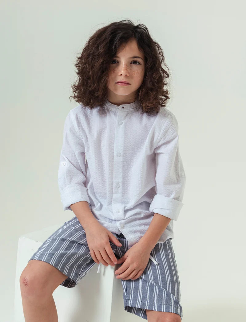 Camicia in cotone goffrato da bambino - Celeste