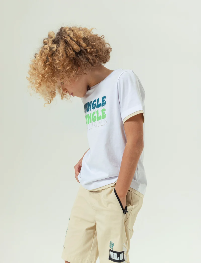T-shirt con stampa jungle da bambino - Bianco
