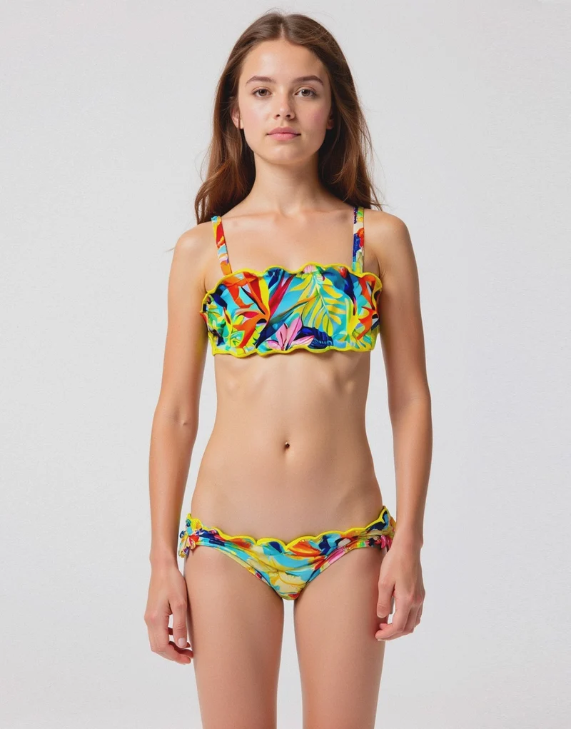 Costume arricciato da bambina - Verde acqua