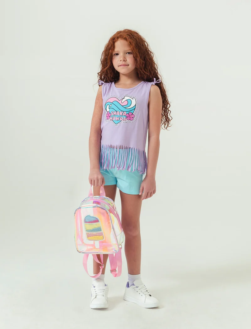 Set due pezzi composto da short e top da bambina - Lilla
