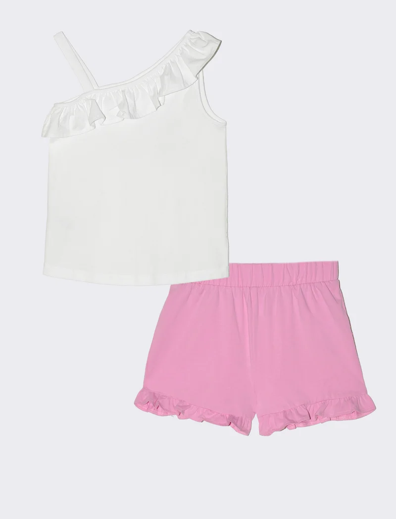 Completino in cotone elastico con frange da bambina - Rosa