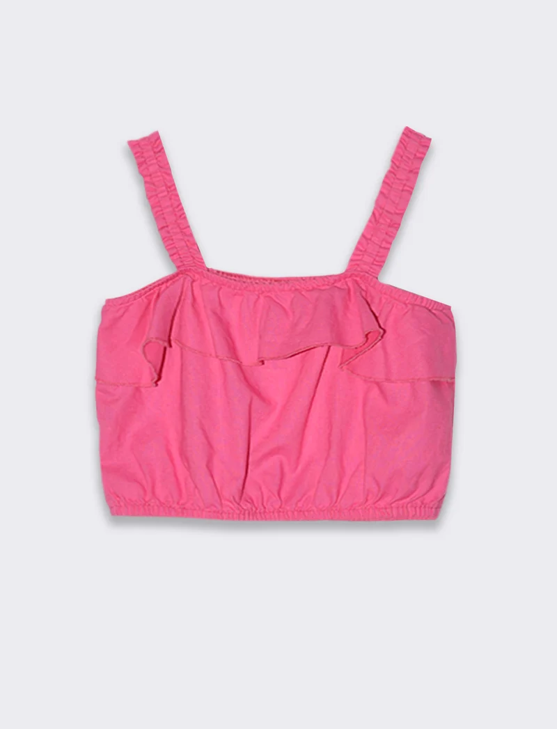 Top cropped in misto lino da bambina - Fuxia