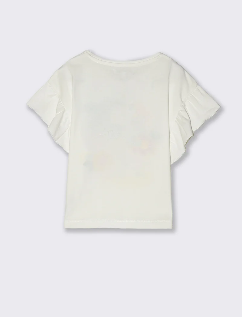 T-shirt estiva con stampa e ricamo da bambina - Bianco