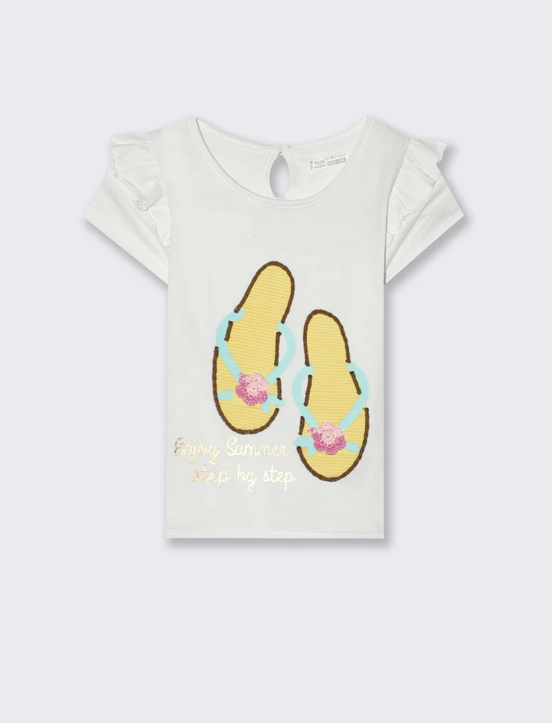 Maglia con stampa e applicazione da neonata - Bianco