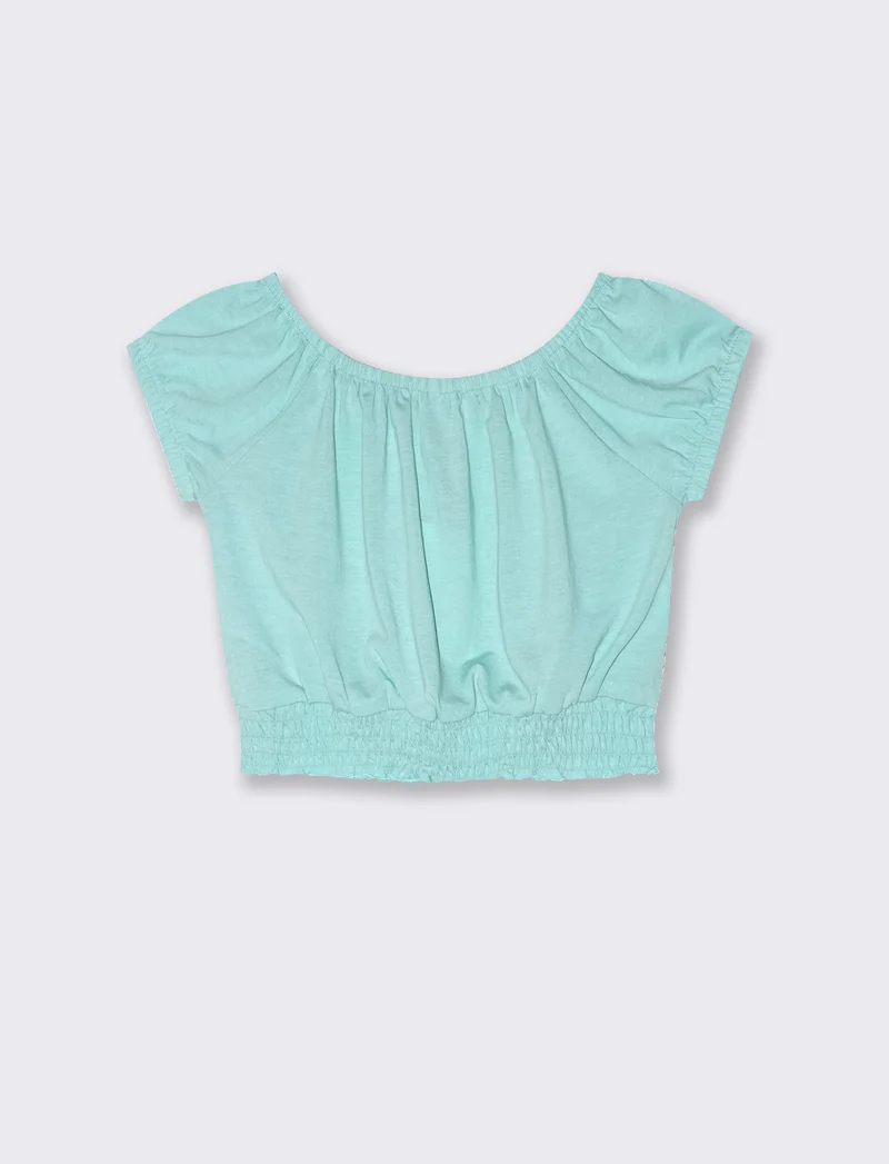 Blusa in jersey mezza manica da bambina - Verde acqua