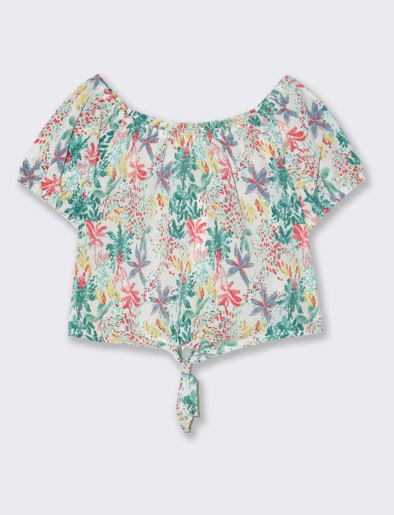 Camicia con nodo da bambina - Bianco sporco