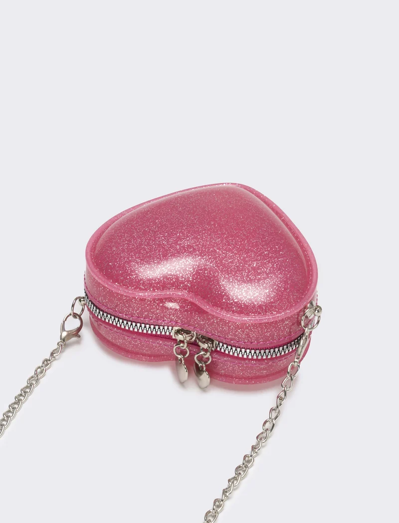 Borsa bambina cuore con glitter - Fuxia